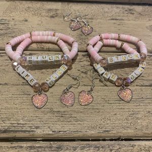Valentines Set “Stuck Like Glue” 2 sets of bracelets and matching earrings.